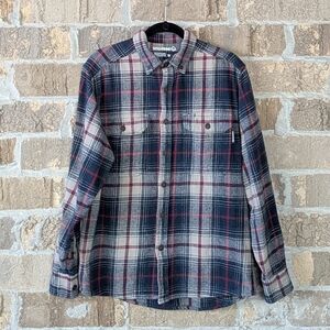 Wolverine Heavyweight Plaid Flannel L/S Shirt Medium 100% Cotton Blue Red Taupe